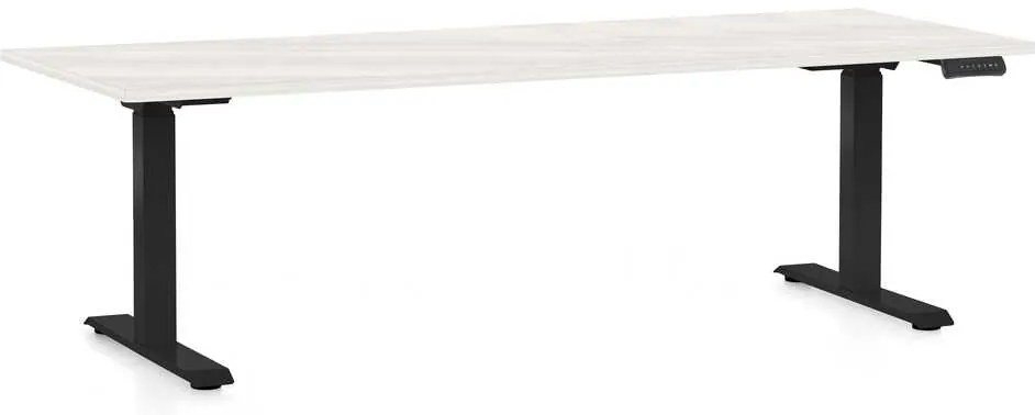 Výškovo nastaviteľný stôl OfficeTech D, 200 x 80 cm, čierna podnož, biely jaseň