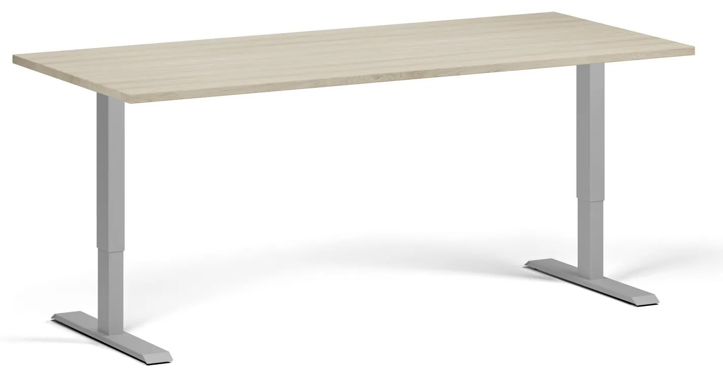 Výškovo nastaviteľný stôl, 180x80 cm, 2 motory, sivá podnož, dub prírodný