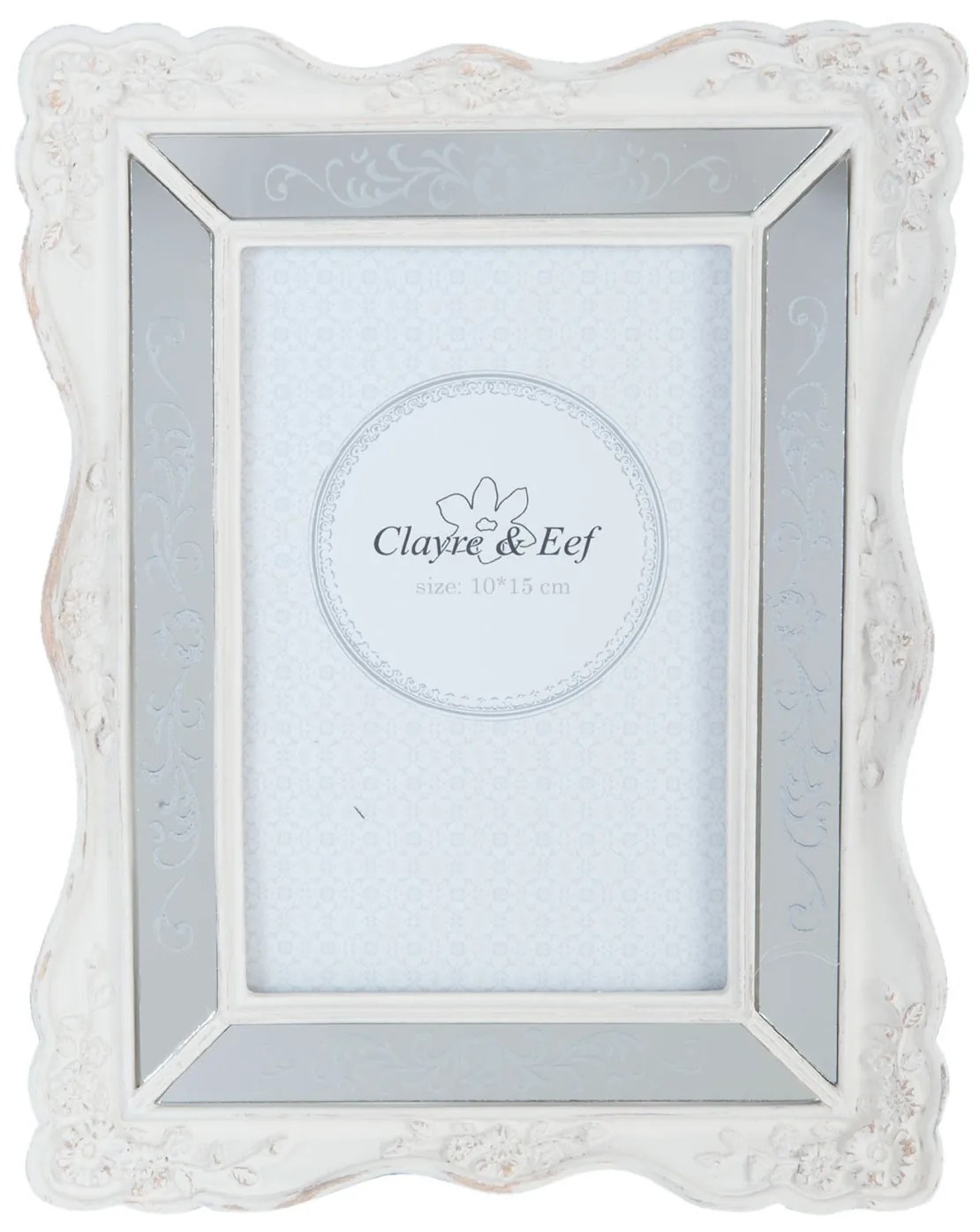 Biely fotorámček s patinou a zrkadlami - 17 * 2 * 22 cm / 10 * 15 cm