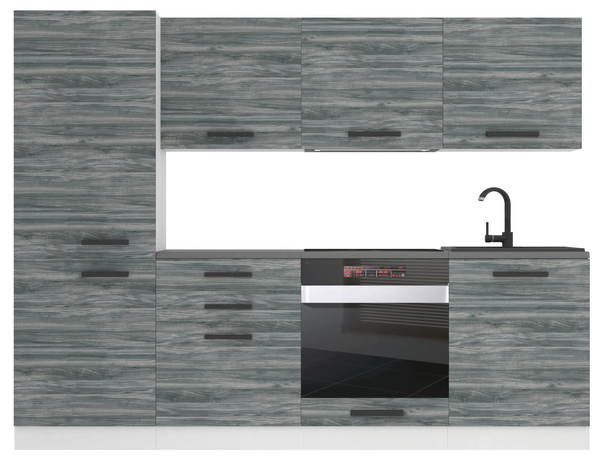 Kuchynská linka Belini Premium Full Version 240 cm šedý antracit Glamour Wood s pracovnou doskou SANDY