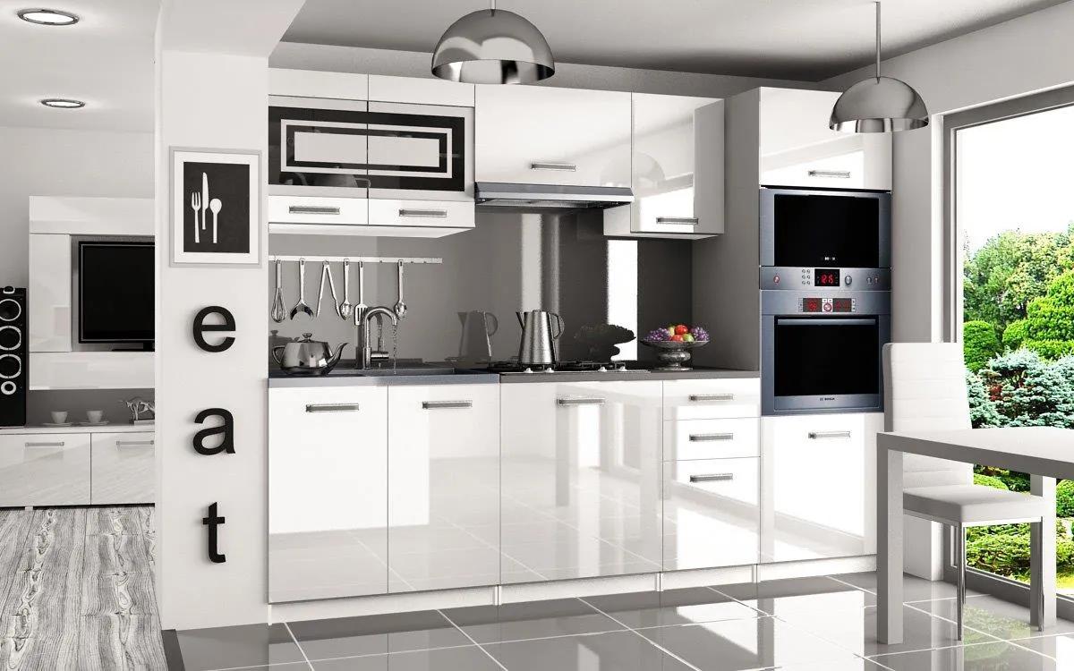 Kuchynská linka Belini 240 cm biely lesk s pracovnou doskou Paula INF PAULA/5/WT/W/0/F