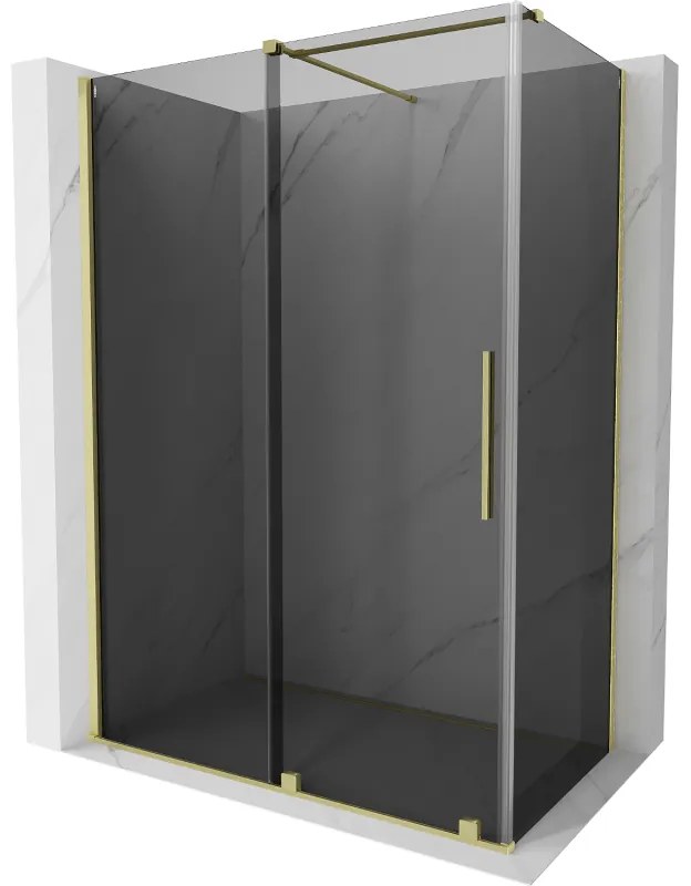 Mexen Velar, sprchový kút s posuvnými dverami 130 x 70 cm, 8mm šedé sklo, zlatá matná, 871-130-070-41-55