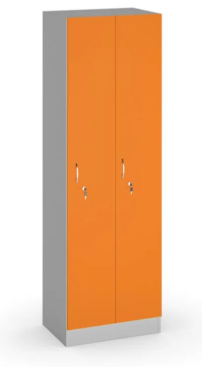 Drevená šatníková skrinka S5, 2 oddiely, 1900 x 600 x 420 mm, cylindrický zámok, oranžová