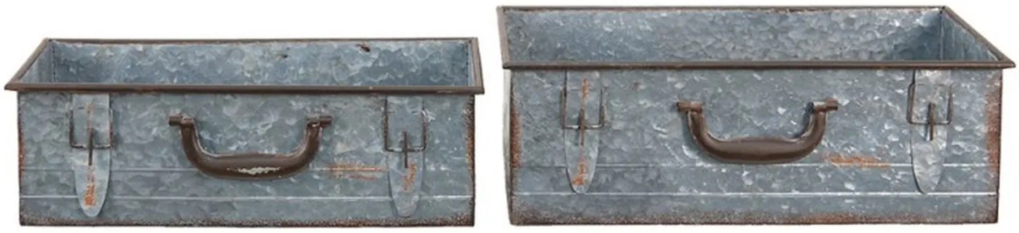 2ks dekoratívne plechové zinkové boxy v tvare kufra Dien - 48 * 20 * 16 cm / 44 * 16 * 14 cm