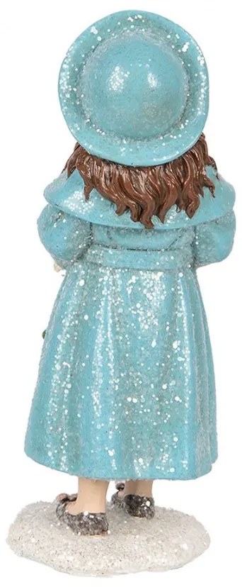Dekorácia dievča v modrom plášti držiaci košíček a zdobená trblietkami - 8*9*19 cm
