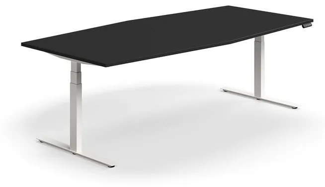 Nastaviteľný rokovací stôl QBUS, oválny, 2400x1200 mm, biely rám, čierna