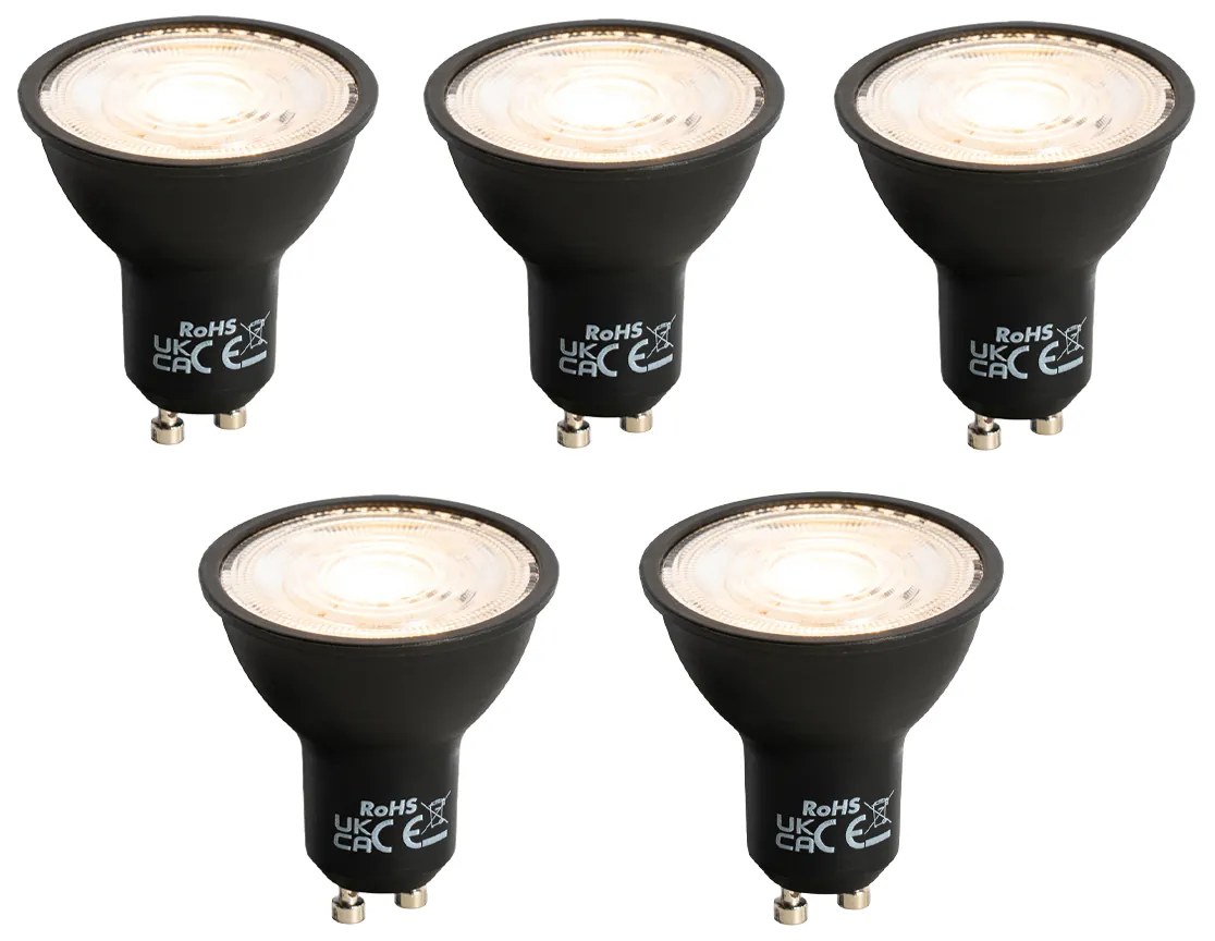 Sada 5 ks GU10 LED svietidlo čierne 7W 610 lm 3000K