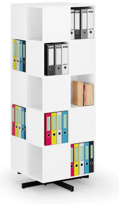 Otočný regál, 680×680×1932 mm, 4x 5 oddielov, biela