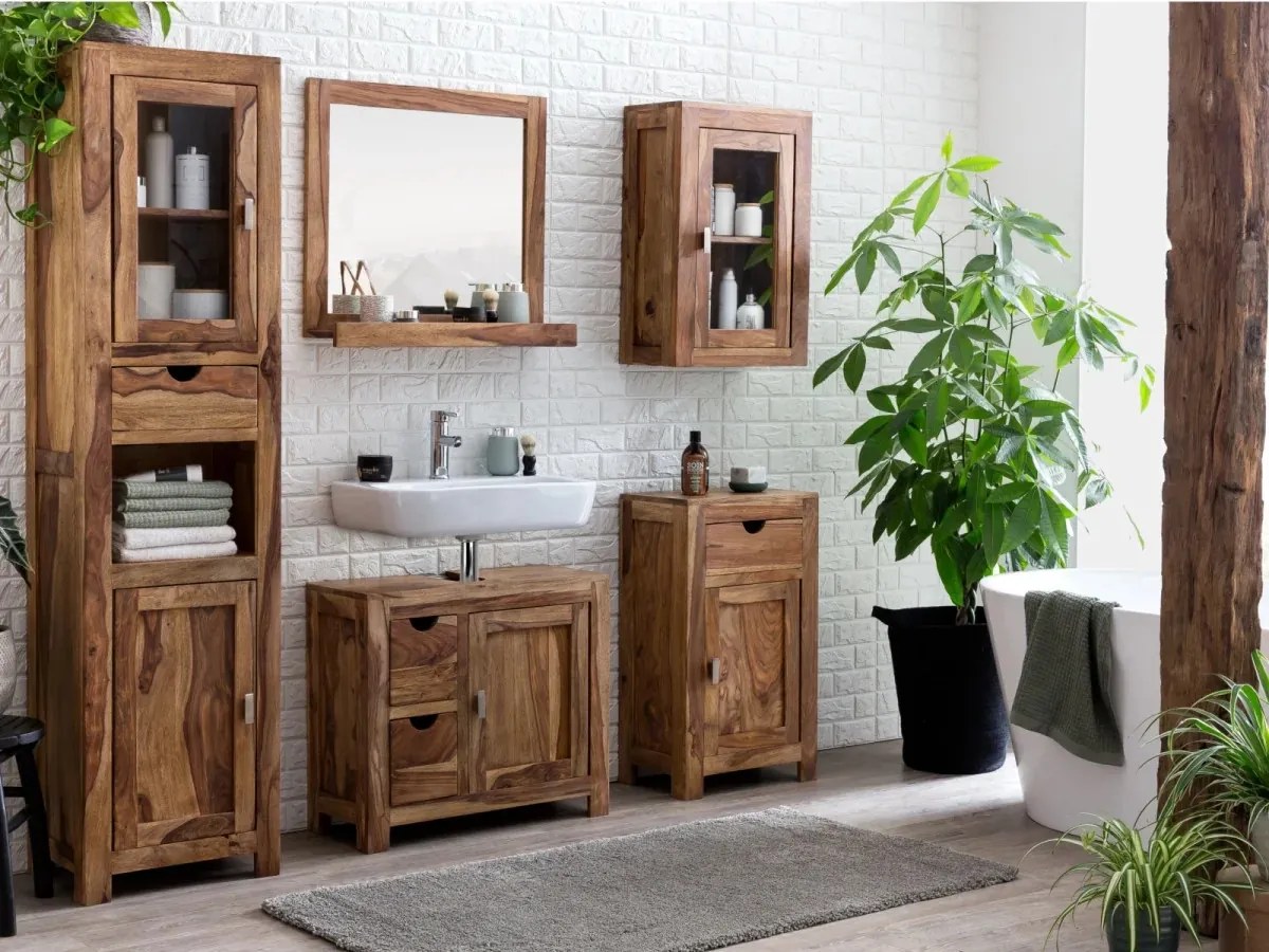 furniture-nabytek.cz - Masívny kúpeľňový set Lagos, 5-dielny, lakovaný palisander, hnedý