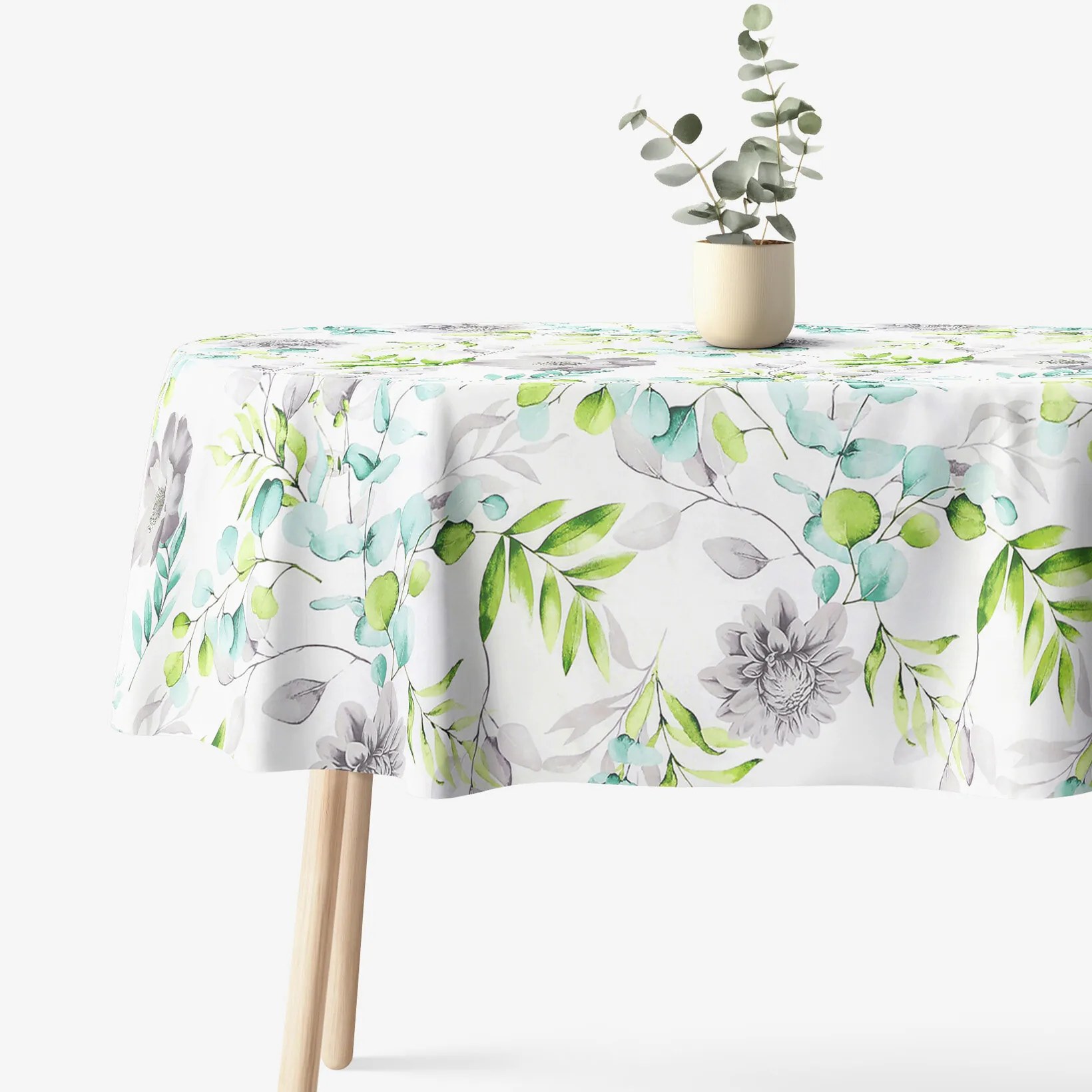 Goldea oválny obrus 100% bavlnené plátno deluxe - eukalyptus s kvety 120 x 160 cm