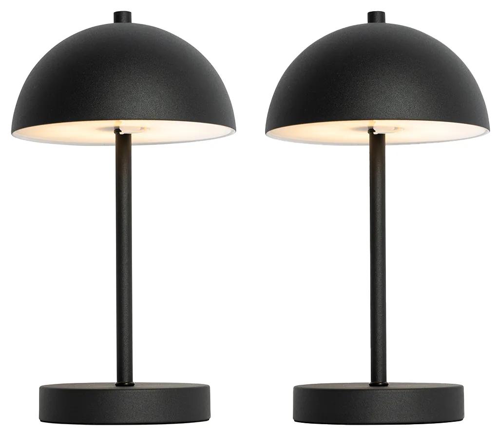 Sada 2 vonkajších stolových lamp hríb čierny nabíjateľný - Keira