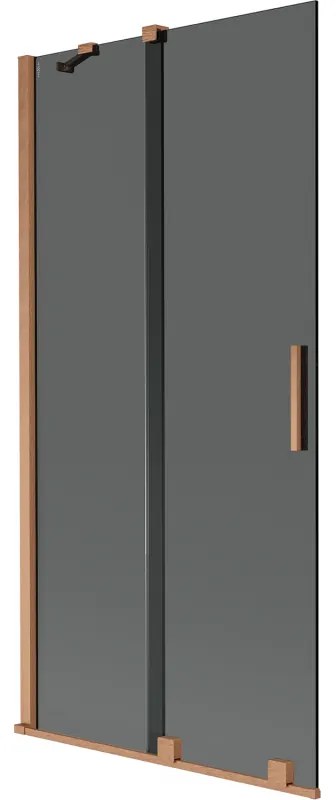 Mexen Velar, 2-krídlová posuvná vaňová zástena 95 x 150 cm, 8mm šedé sklo, medená matná, 896-095-000-41-65