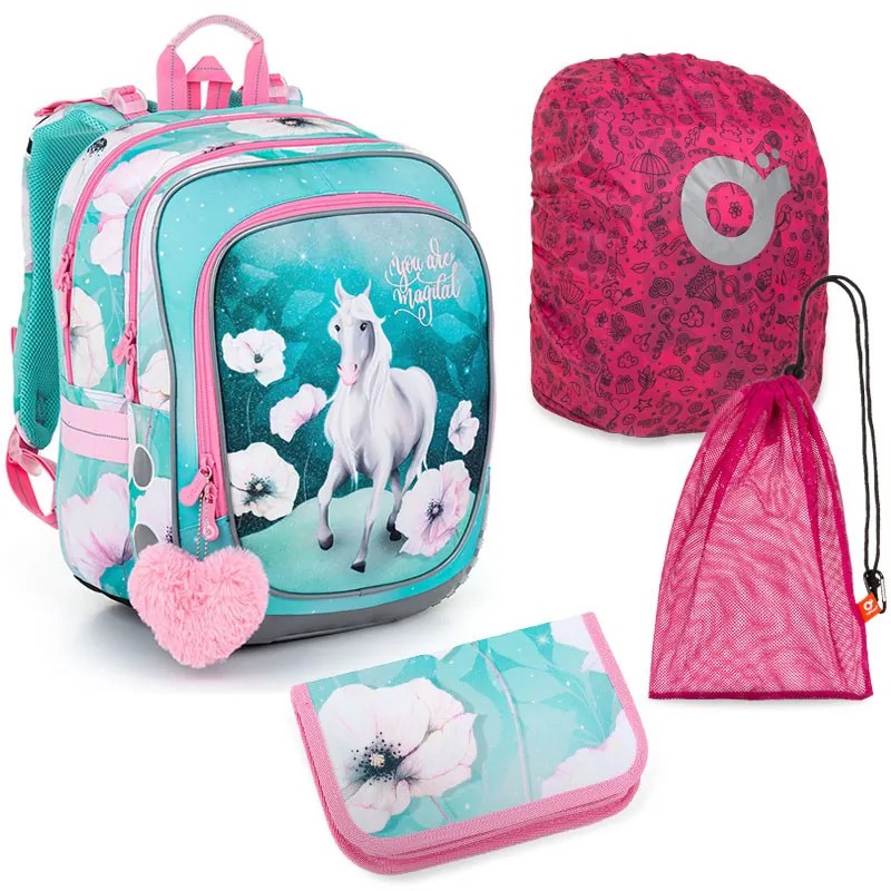 Veľká školská súprava Topgal ENDY 22053 G - batoh + peračník + vrecko na prezuvky + pláštenka na batoh