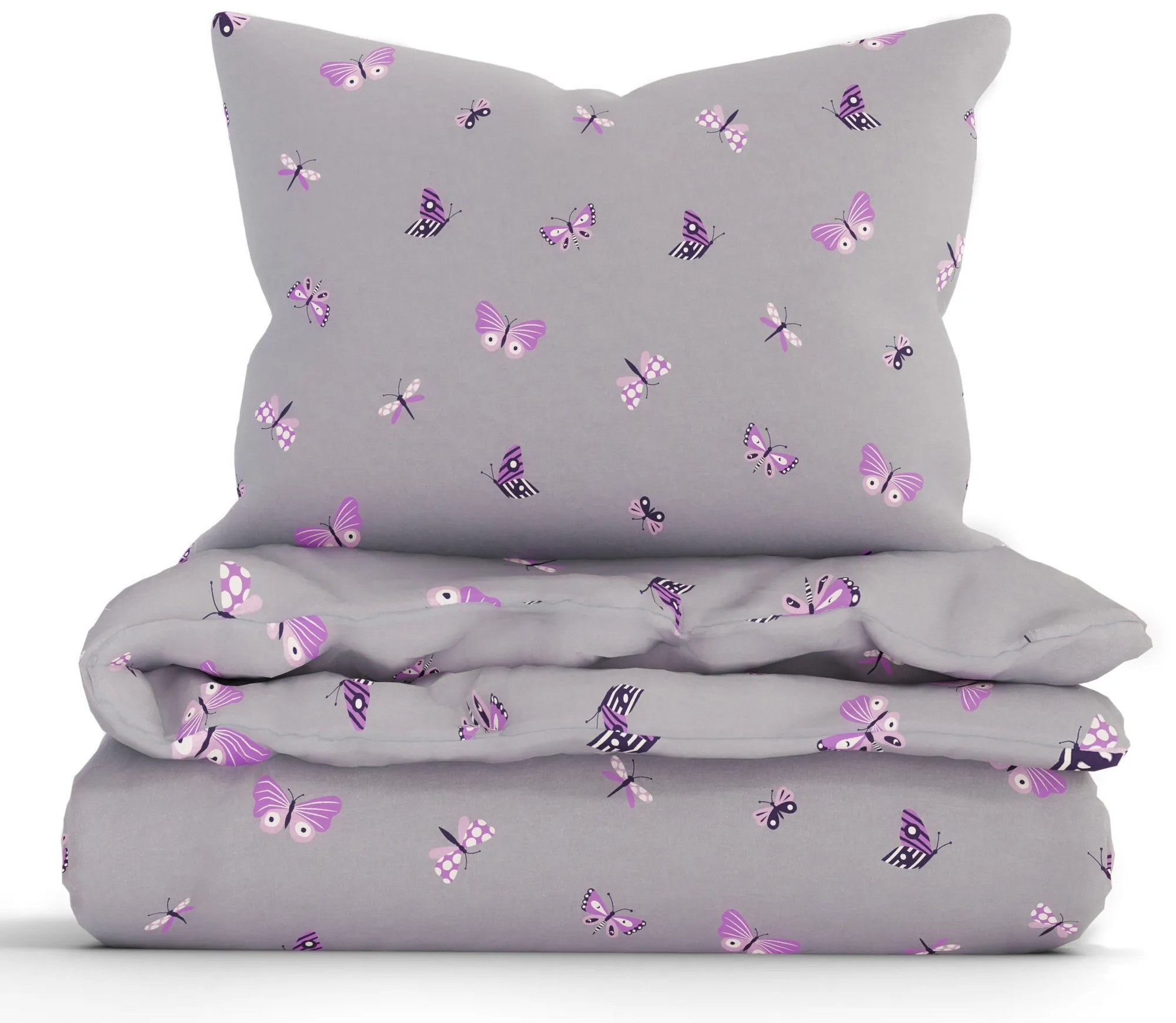 Francúzske bavlnené obliečky Renforcé - Motýliky tmavo sivé