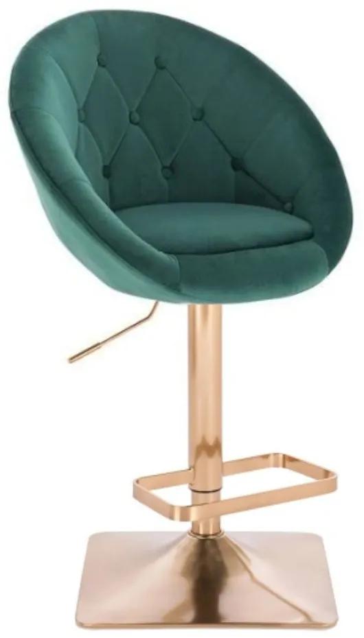 LuxuryForm DESIGN Barová stolička VERA VELUR na zlatej hranatej podstave - zelená