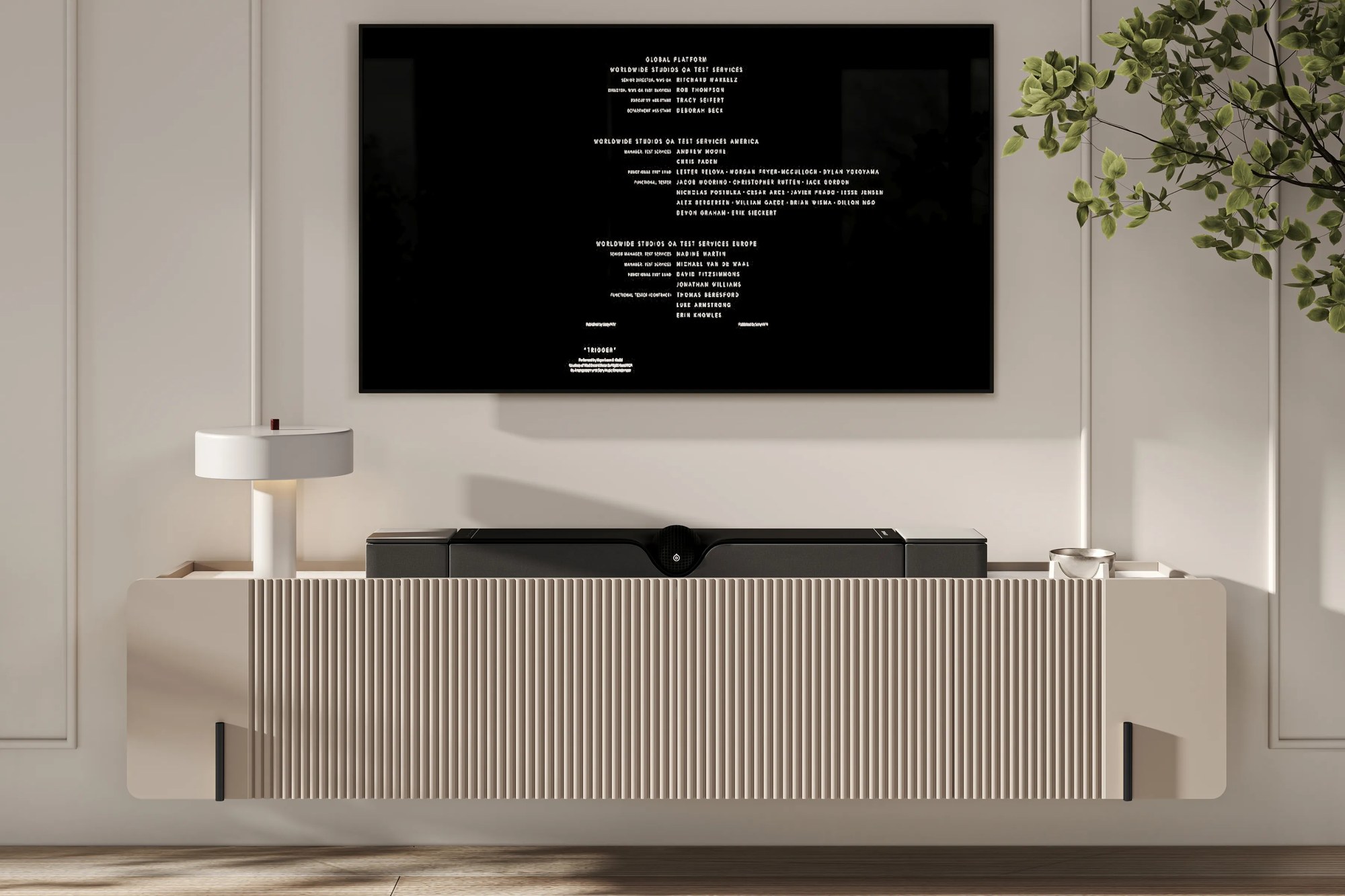 Závesná TV skrinka Malmi 200 cm – kašmír / crema bianca / čierna