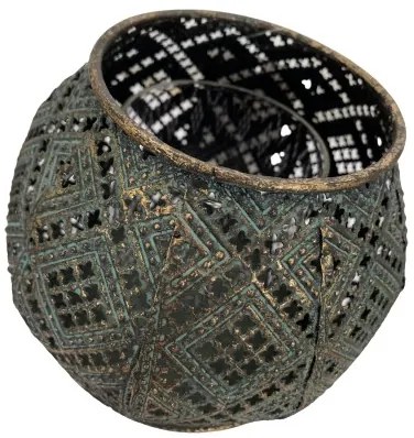 Kovový svietnik s modro zlatou patinou - 13,5 * 10 cm