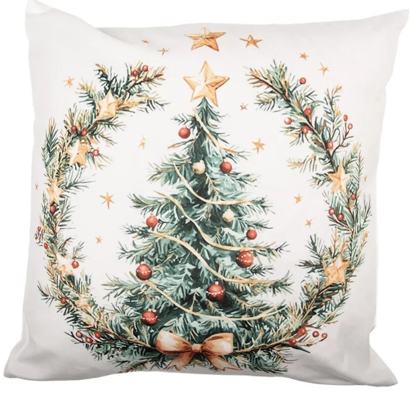 Biela obliečka na vankúš vianočný stromček vo venčeku - 45*45 cm