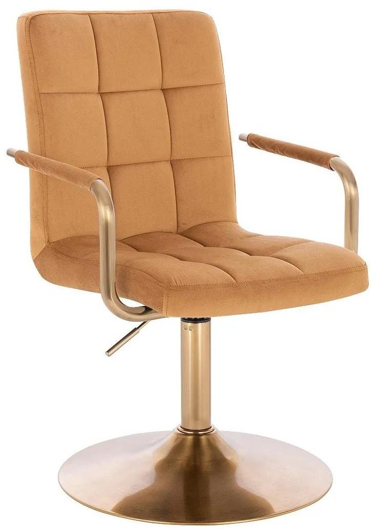 LuxuryForm DESIGN Stolička VERONA GOLD VELUR na zlatom tanieri - medová