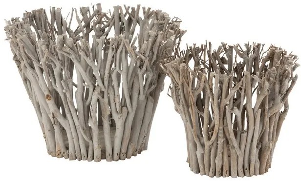 Šedý svietnik z drevených vetvičiek L - 30 * 38 cm