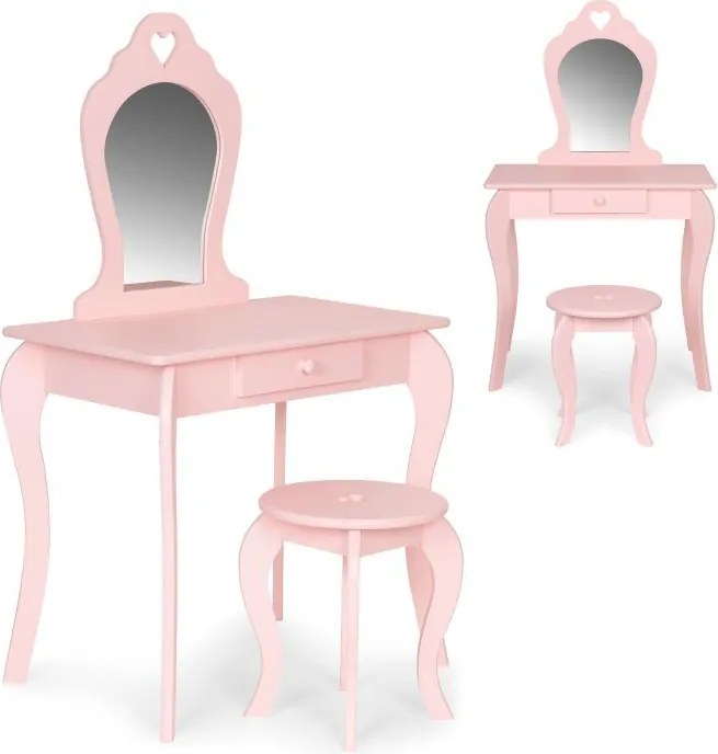 Veľký drevený detský toaletný stolík so zrkadlom pre dievčatá ružový