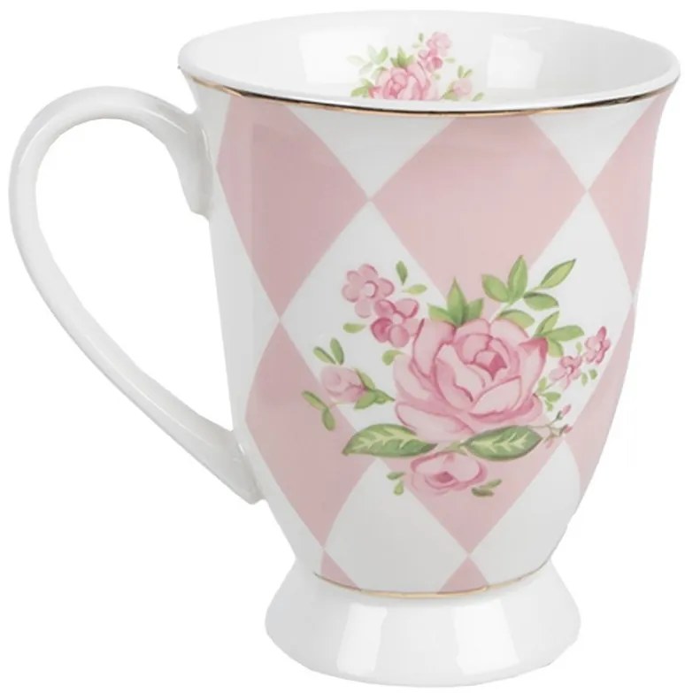 Bielo-ružový hrnček s ružičkami Sweet Roses I - 12*8*10 cm / 300 ml