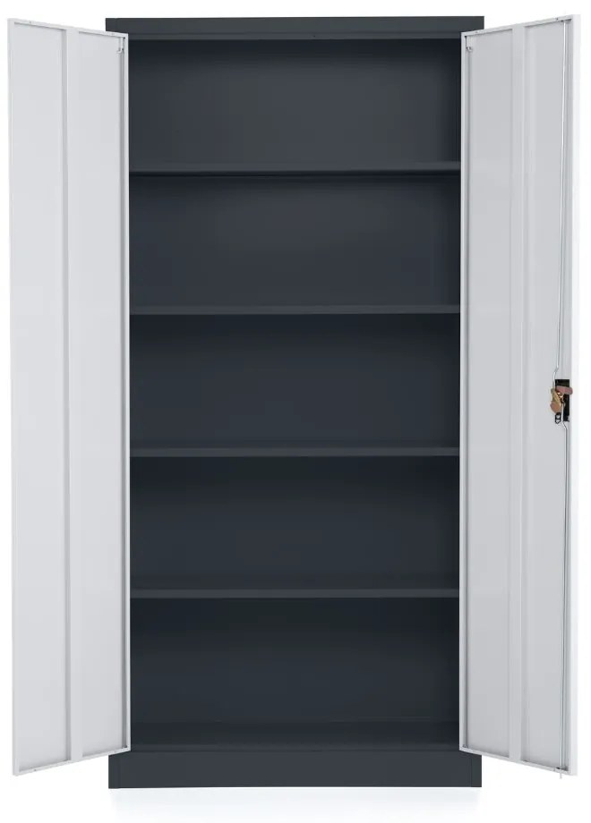 Univerzálna kovová skriňa, 90 x 40 x 185 cm, cylindrický zámok, svetlo sivá - ral 7035