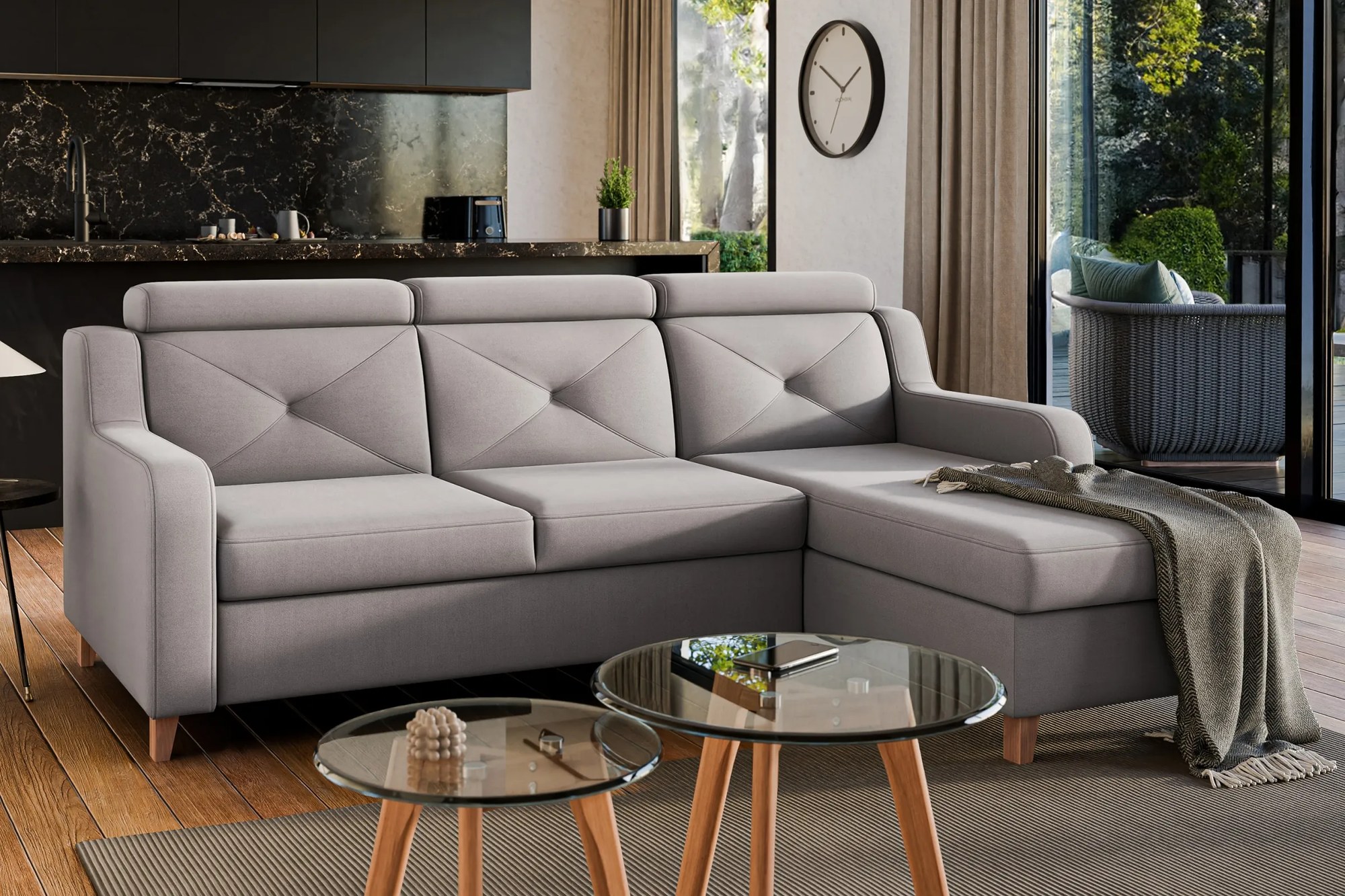 Rohová sedacia súprava Laksaro pravá s funkciou spania - tmavobéžový zamat Jasmine 25