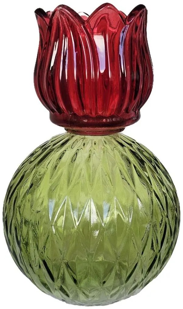 Červený sklenený svietnik/ váza tulipán Love Tulip - Ø 11*17 cm