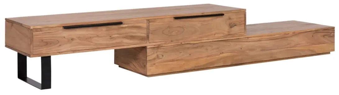 furniture-nabytek.cz - Masívny TV stolík Auckland z akácie a kovu, lakovaný, hnedý – 155×45×40 cm