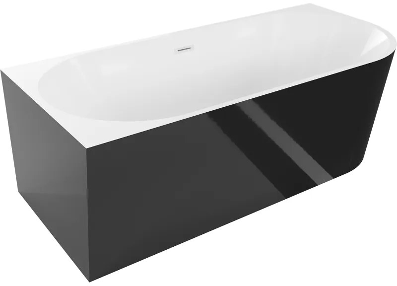 Mexen Mia, voľne stojaca rohová vaňa, lavá, 160 x 75 cm, biela-čierna, biely prepad, 52691607575L-20