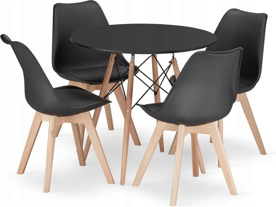 Jedálenská zostava TODI 80cm okrúhly stolový set čierny a 2 stoličky MARK čierne + 2 stoličky MARK čierne ZADARMO