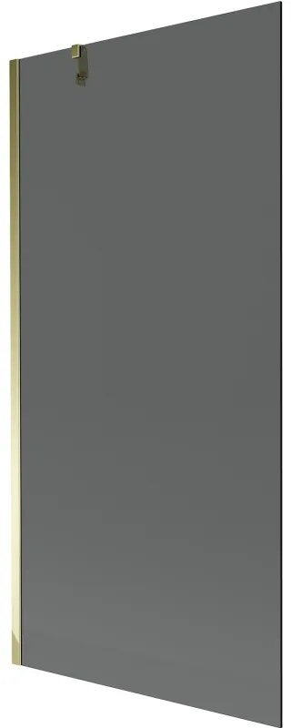 Mexen Next, vaňová zástena 1-krídlová 90 x 150 cm, fixné krídlo, 6 mm šedé sklo, zlatý profil, 895-090-000-00-40-50