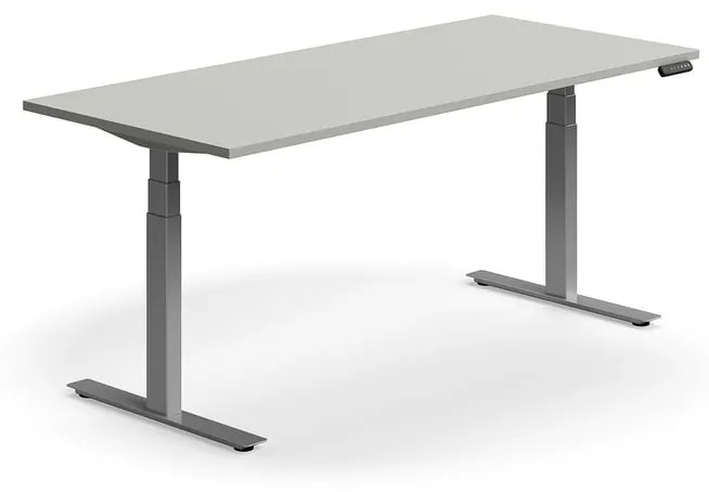 Výškovo nastaviteľný stôl QBUS, rovný, 1800x800 mm, strieborný rám, svetlošedá