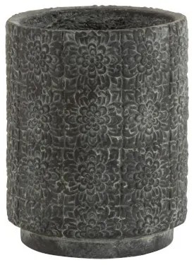 Šedý betónový kvetináč zdobený kvetmi - Ø23*29 cm Šedý betónový kvetináč zdobený kvetmi - Ø23*29 cm