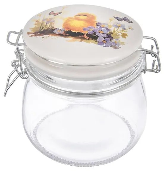 Sklenená dóza s keramickým viečkom a klipovým uzáverom JAR kuriatko 0,5 l