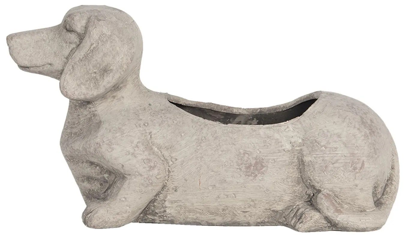 Šedý kvetináč pes Jazvečík menšie - 24 * 9 * 13 cm