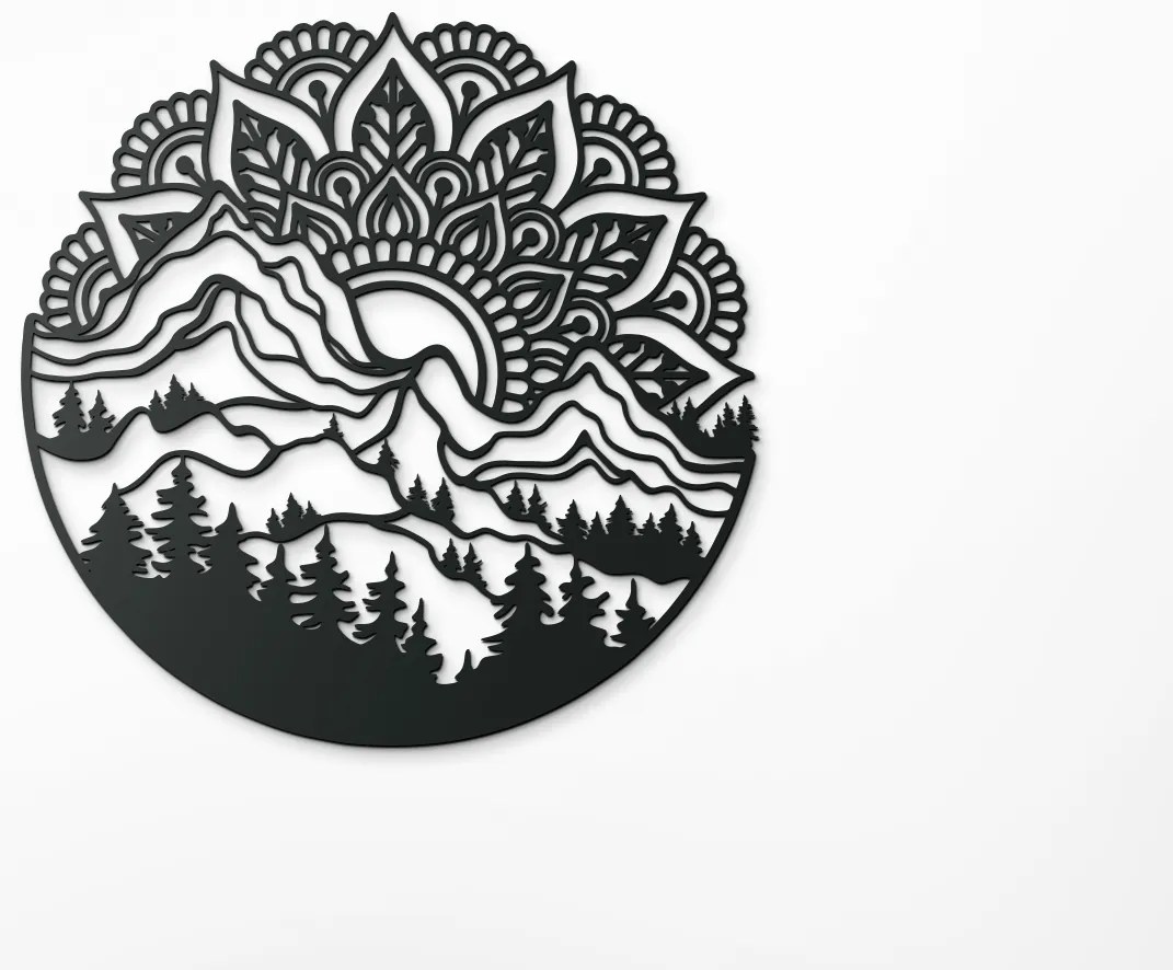 drevko Drevená mandala na stenu Východ Slnka Rozmer obrazu: 44,5 x 44 cm, Farba dekorácie: Čierna