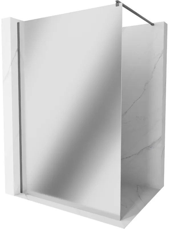 Mexen Kioto, sprchová zástena Walk-In 100 x 200 cm, 8mm sklo vzor zrkadlo, grafitový profil, 800-100-101-66-50