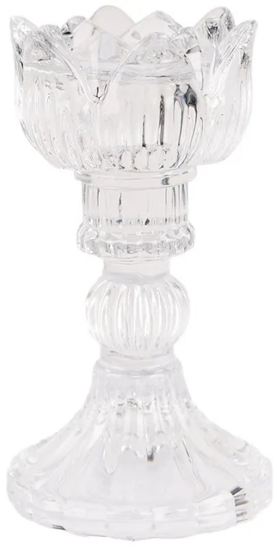 Transparentný sklenený svietnik na úzku sviečku v tvare tulipánu - Ø 8*15 cm