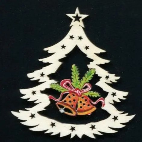 AMADEA Drevená ozdoba farebná stromček so zvončekmi 6 cm