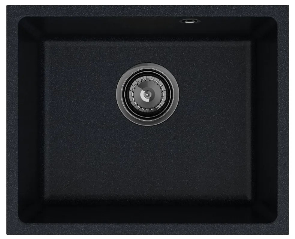 Sink Quality Crypton 55, kuchynský granitový drez 460x375x205 mm + čierny sifón, čierna škvrnitá, SKQ-CRY.B.1KBO.55.XB