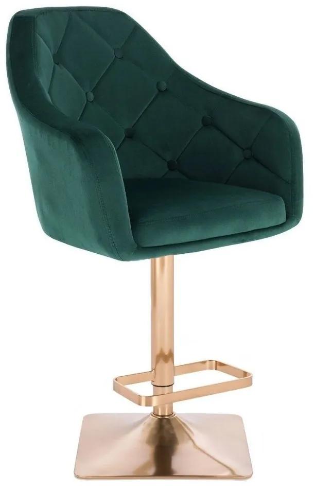LuxuryForm DESIGN Barová stolička ANDORA VELUR na zlatej hranatej podstave - zelená