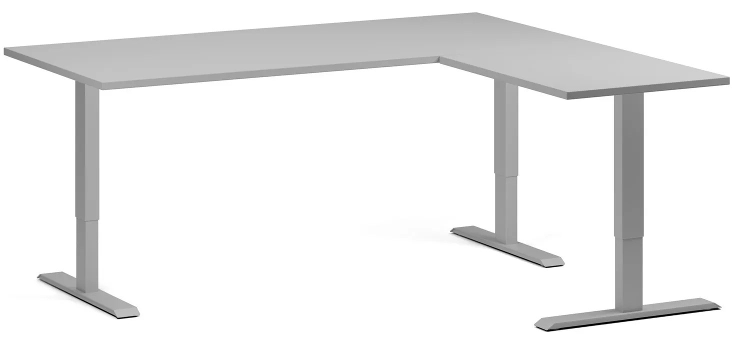 Výškovo nastaviteľný stôl, 180x160 cm, 3 motory, L/P, sivá podnož, sivá