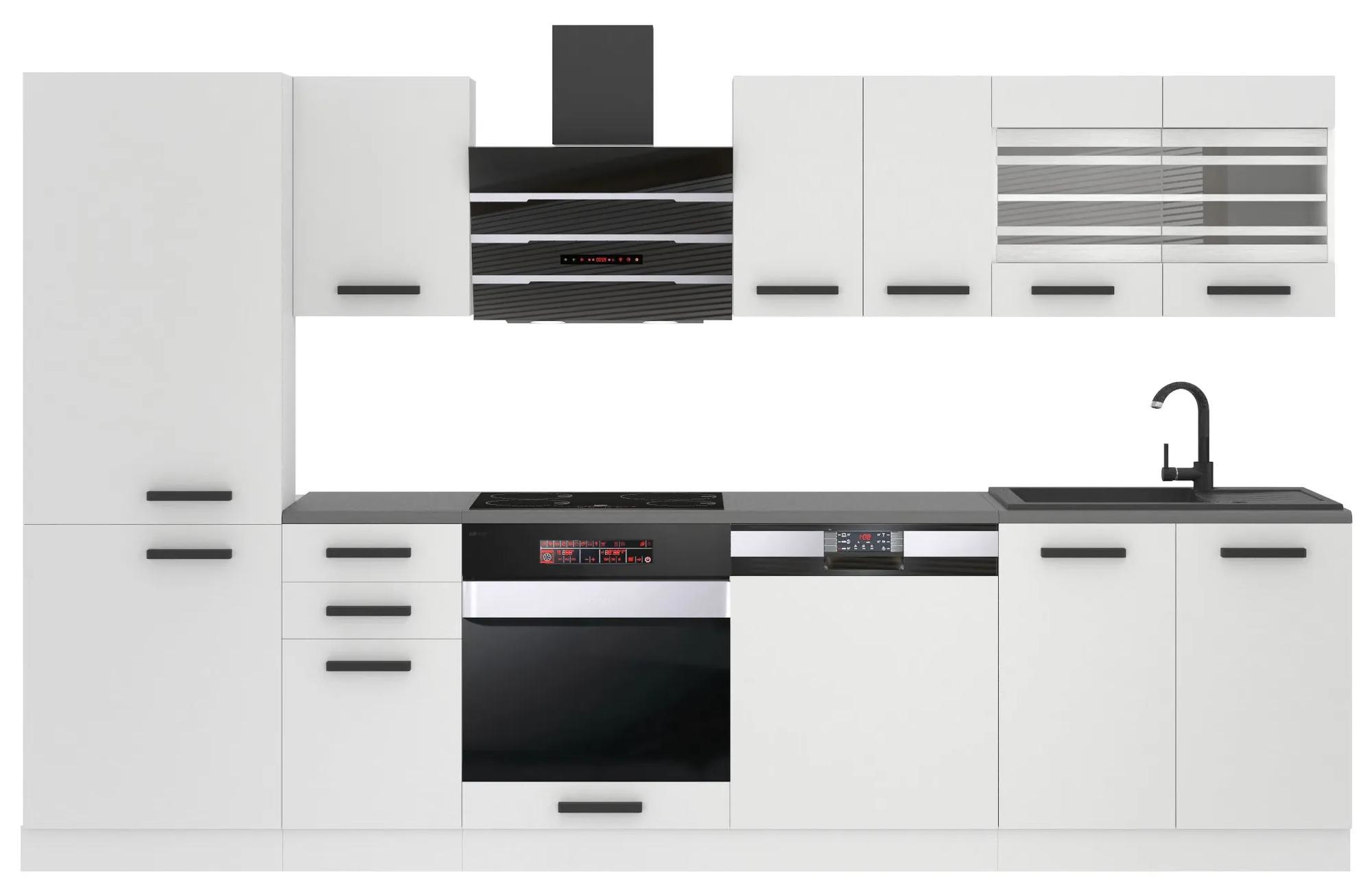 Kuchynská linka Belini Premium Full Version 300 cm biely mat s pracovnou doskou CINDY