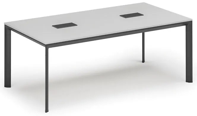 Rokovací stôl PRIMO INVITATION, 200x100 cm, biela + 2x stolná zásuvka TYP VI, čierna