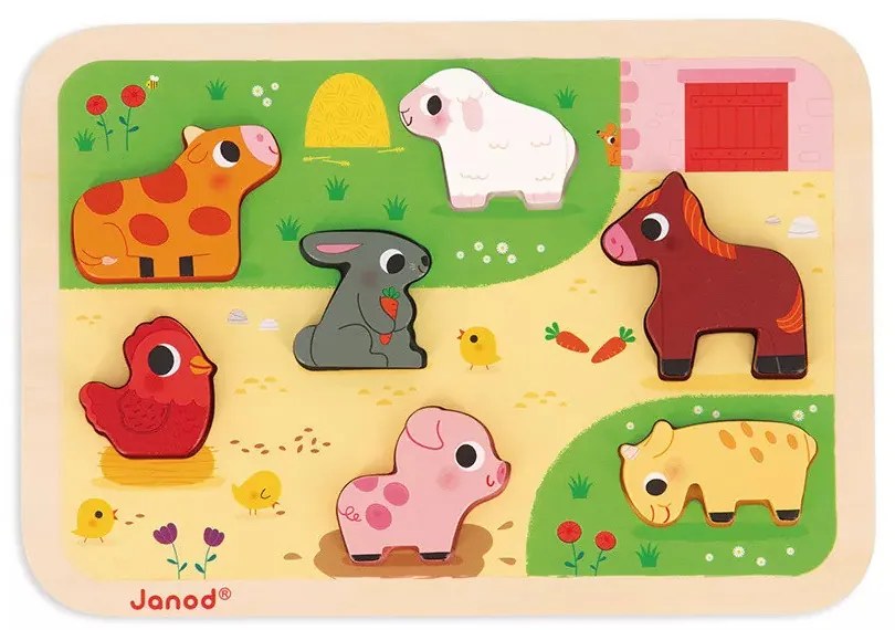 Drevené vkladacie puzzle 3D - Zvieratká na farme