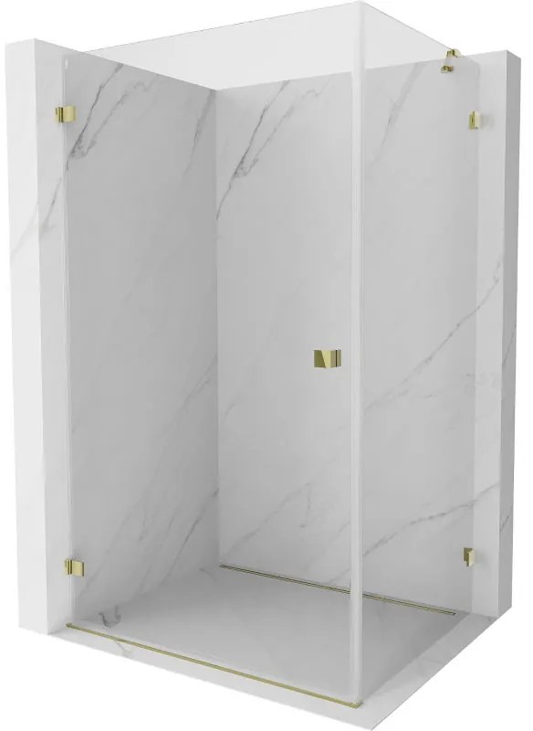 Mexen Lunar-B, sklápací sprchový kút ľavý 75 x 70 cm, 8mm číre sklo, zlatý profil, 832-075-070-50-00-L