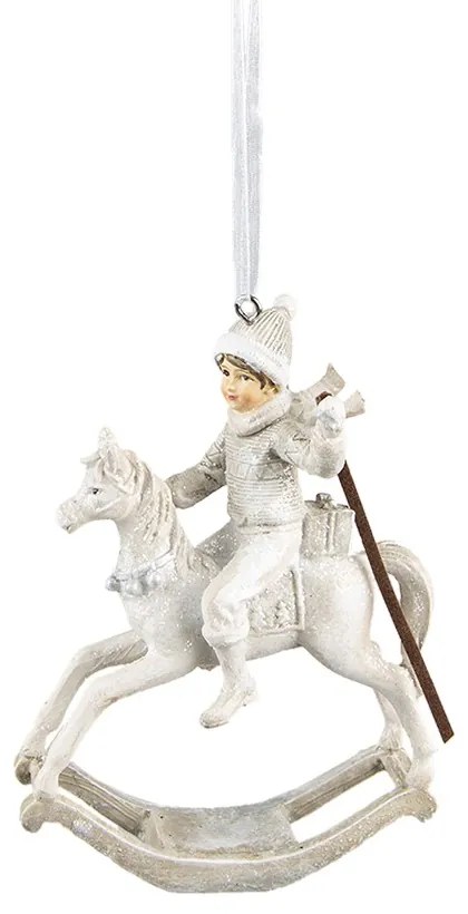 Vianočná závesná dekorácia chlapec na hojdacom koníkovi - 14*7*20 cm