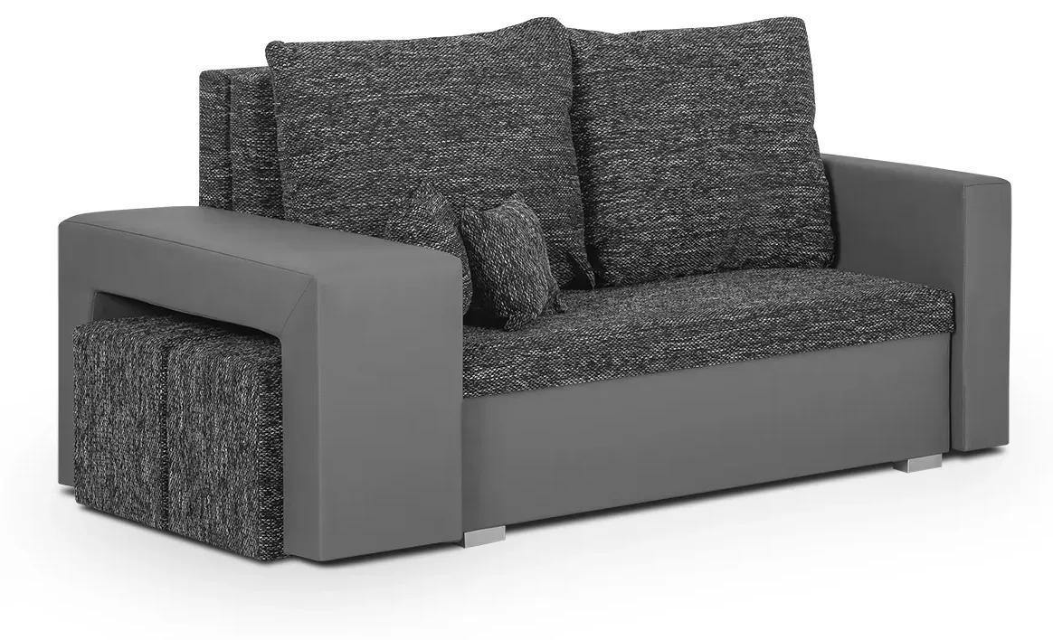 Rozkladacia pohovka MILAN 2 Čierná/Siva + 2 Taburety